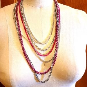 Pink and Silver Multi Chain Necklace